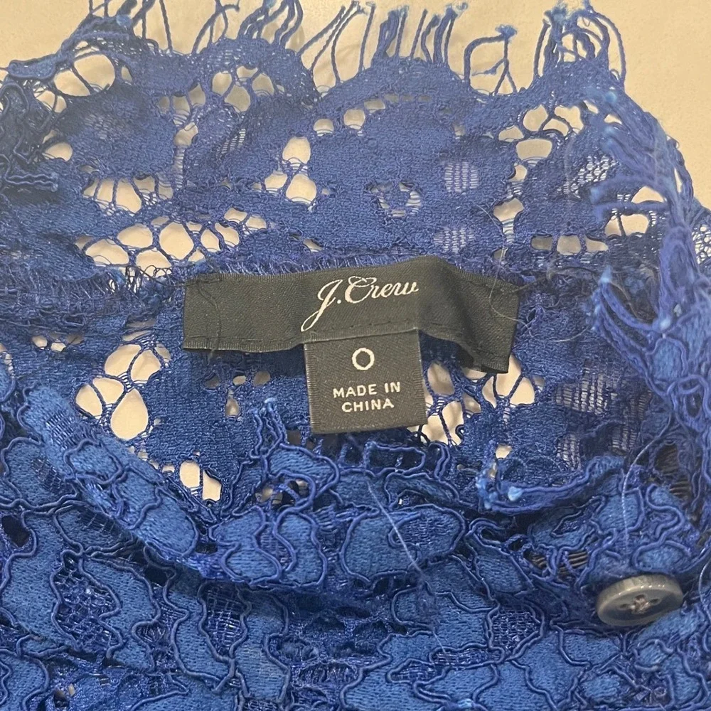 Royal Blue Floral Lace‎ Mock Neck Long Sleeve Top with Shoulder Buttons
